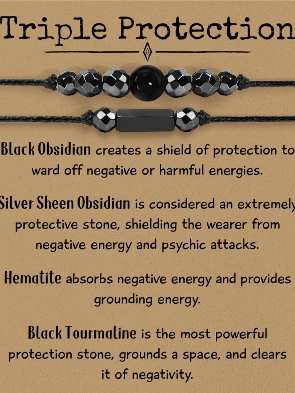 Triple Protection Black Beaded Bracelet Set